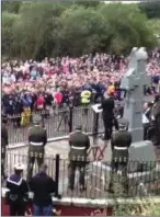  ??  ?? Then Taoiseach Enda Kenny addressing thousands gathered for the commemorat­ion at Béal na mBláth in 2012.