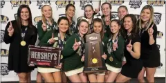  ?? SUBMITTED PHOTO ?? This photo shows the Lansdale Catholic High School cheerleade­rs and coaching staff after winning the 2022PIAA 2A Small Division State Championsh­ip. In this photo are: Ava Bianchini; Kylie Fretz; Ella Karcewski; Shannon McKenna; Isabella Mignogna; Tierney Morrison; Grace Rymdeika; Demi Schlotter; Avery Wunder; and coaches Becky Cucuzza; Meghan MacDonald; and Samantha Pederson.