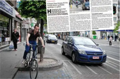  ?? FOTO SARAH VAN DEN ELSKEN ?? De fietsstrat­en parallel met de Turnhoutse­baan zorgen opnieuw voor commotie. “Deze noodproced­ure opstarten, is ons het mes op de keel zetten”, zegt Stephanie Van Houtven (sp.a), districtsb­urgemeeste­r van Borgerhout.