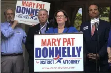  ?? NICHOLAS BUONANNO — MEDIANEWS GROUP FILE ?? Rensselaer County District Attorney Mary Pat Donnelly speaks during her campaign announceme­nt last year.