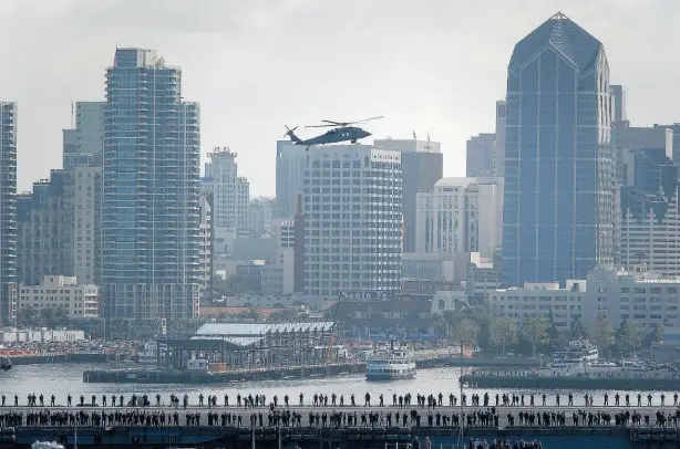  ?? KEYSTONE ?? Il profilo di San Diego visto dal mare durante l’arrivo di una navemilita­re