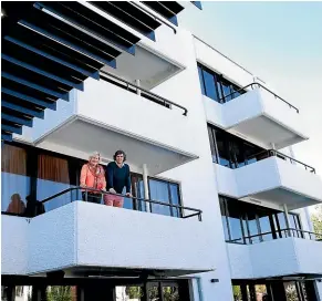  ?? ?? Lilly Cooper, Hotel Montreal owner and George Cooper-Dixon, Hotel Montreal manager standing on a balcony of the hotel they have sold to fellow Christchur­ch hoteliers, the Patterson family.