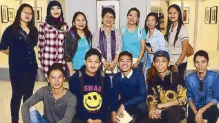  ??  ?? The featured young artists from the University of Mindanao at the My Art Gallery inspired by the Maranao House: (standing, from left) Judelyn Villarta, Alynnah Macla; (front row, from left) Soon Unlang, Boylin Poral Jr., Charles Ligan Jr., Jester Oani...