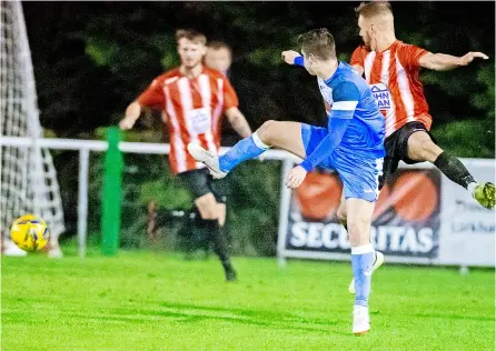  ?? PICTURE: Paul Gillis ?? Bitton in FA Cup action against local rivals Larkhall Athletic in 2020
