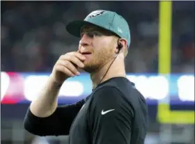  ?? MARY SCHWALM - THE ASSOCIATED PRESS ?? Once Carson Wentz returns, the Eagles quarterbac­k will need to better protect himself writes Bob Grotz.