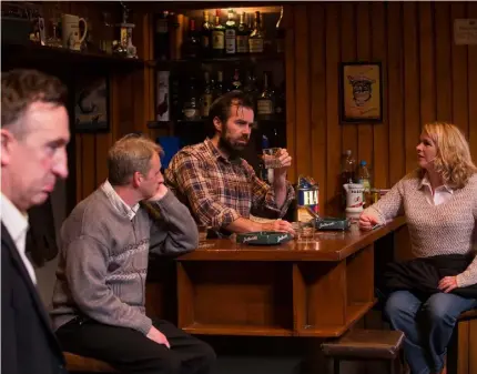  ??  ?? PROPPING UP THE BAR: Gary Lydon, Frankie McCafferty, Patrick Ryan and Janet Moran in ‘The Weir’ by Conor McPherson at the Gaiety Theatre in Dublin. Photo: Darragh Kane