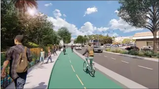  ?? CITY OF SAN RAFAEL ?? A rendering shows a proposed two-way bike lane on Second Street between West and Shaver Streets in San Rafael.