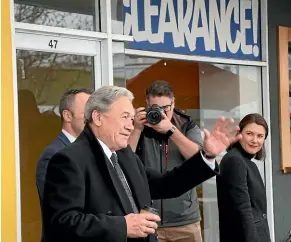  ??  ?? Winston Peters on the campaign trail in Taupo¯ yesterday.