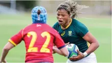  ?? Springboks.rugby ?? SPRINGBOK women’s player Aseza Hele with the ball. |