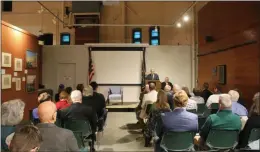  ?? LAUREN HALLIGAN - MEDIANEWS GROUP ?? Attendees listen as 2019 Veteran of the Year John Wands Sacca, a U.S. Army Vietnam Veteran, speaks during the 2019 Veteran of the Year Award Ceremony on Saturday at the New York State Military Museum in Saratoga Springs.