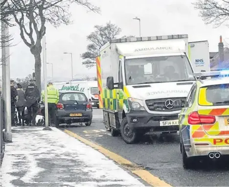  ??  ?? A MAN was taken to Ninewells Hospital following a collision involving a van on Glamis Road.
Police and ambulance crews attended the incident just before 1pm yesterday.
A man was seen lying on the footpath at the scene, and was treated by paramedics...