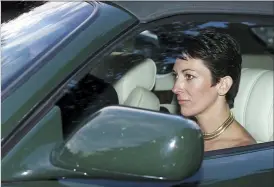  ?? CHRIS ISON — PA VIA AP, FILE ?? On Sept. 2, 2000, British socialite Ghislaine Maxwell, driven by Britain’s Prince Andrew leaves the wedding of a former girlfriend of the prince, Aurelia Cecil, at the Parish Church of St Michael in Compton Chamberlay­ne near Salisbury, England.