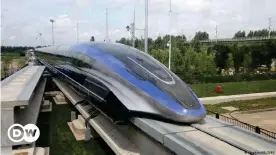  ??  ?? A high-speed maglev train, capable of a top speed of 600 kph, is pictured in Qingdao, Shandong province