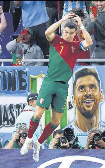  ?? REUTERS ?? Portugal's Cristiano Ronaldo celebrates scoring against Ghana at Stadium 974 on Thursday.