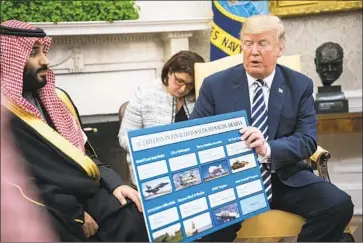  ?? Jabin Botsford Washington Post ?? AT THE WHITE HOUSE in March, President Trump touted arms sales alongside Mohammed bin Salman.