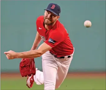  ?? MATT STONE — BOSTON HERALD ?? Chris Sale of the Boston Red Sox pitches during the first inning of an Aug. 28 game against the Houston Astros at Fenway Park. The Red Sox need Sale to be healthy this upcoming season.