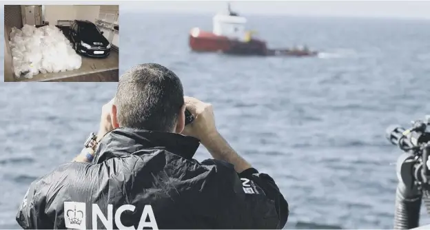  ??  ?? 0 National Crime Agency officers intercept the tug, which was carrying three tones of cocaine. Mumin Sahin, below left, and Emin Ozmen were found guilty of smuggling