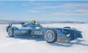  ??  ?? Lucas di Grassi in a Formula E car on the Greenland ice cap.