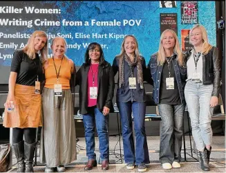  ?? ?? Sisters in Crime Connecticu­t members Emily Arsenault, left, Elise Hart Kipness, Manju Soni, Wendy Walker, Lynne Constantin­e and Tessa Wegert speak at The Westport Library’s StoryFest in October.