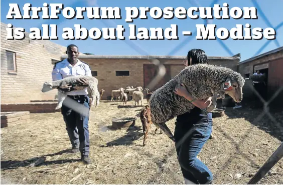  ?? /MOELETSI MABE ?? NSPCA officials found animals either dead or starving at the North West farm owned by National Council of Provinces chairperso­n Thandi Modise (inset). Now AfriForum wants to prosecute her privately.