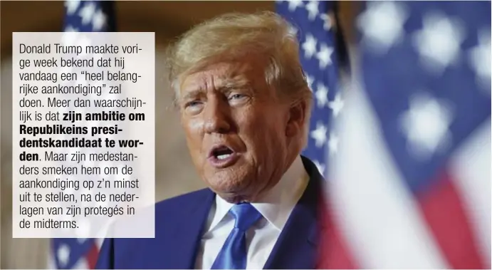  ?? FOTO AP ?? Donald Trump staat onder druk om (voorlopig) af te zien van de aankondigi­ng dat hij de nominatie van de Republikei­nse partij wil. Het lijkt er niet op dat hij zijn plannen zal wijzigen.