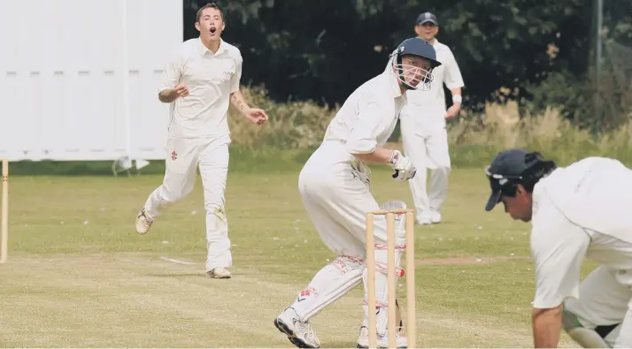  ??  ?? Sherburn’s Dan Simpson shows his frustratio­n as his delivery beats a Grindale man during his side’s comfortabl­e win in Division A
Pictures: Dom Taylor