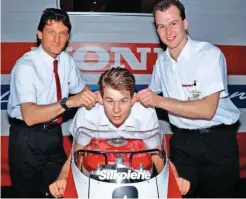  ??  ?? The 1990 Honda Britain squad. Tweaking James’ ears are Foggy and Steve Hislop