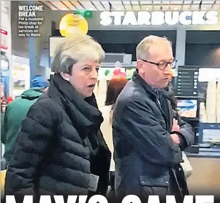  ??  ?? WELCOME BREAK
PM & husband Philip stop for loo break at services on way to Wales