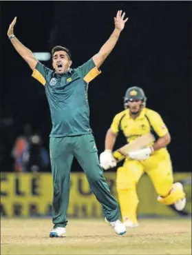  ?? Photo: Andrew Caballero-Reynolds/AFP ?? In the deep end: Tabraiz Shamsi made an impressive debut for the Poteas against Australia.