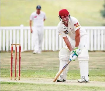  ?? ?? Brad Glover stands his ground as he prepares to bat for Drouin.