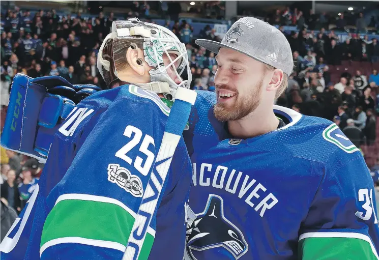  ?? — GETTY IMAGES FILES ?? Jacob Markstrom, left, seems poised to take over the bulk of the goaltendin­g work from Anders Nilsson but the coach is keeping his cards close to his chest.