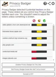  ??  ?? LEFT The Electronic Frontier Foundation’s Privacy Badger adopts a traffic light approach to ad trackers