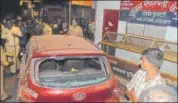  ?? HT PHOTO ?? A damaged car in the Phulatti market of Agra after the clash on Tuesday night.