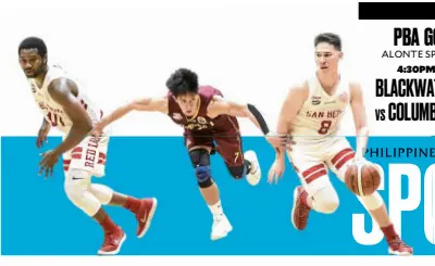  ?? —SHERWINVAR­DELEON ?? UPPER PHOTO: San Beda’s Robert Bolick (right) dribbles past Perpetual’s Kyt Jimenez while teammate Donald Tankoua mans the other half of the court .