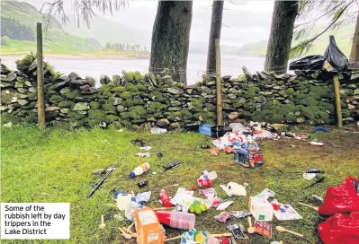  ??  ?? Some of the rubbish left by day trippers in the Lake District