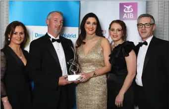  ??  ?? Pictured with their award is Specsavers Drogheda store manager, Ann Mc Entee, store director David McCloskey, Nicola Tighe of AIB – sponsors of the award – together with fellow store directors Fiona O’Donnell and Kerril Hickey.