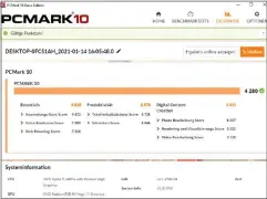  ??  ?? Ergebnis des Benchmarks PC Mark 10: Der gemessene Score von 4.280 Punkten liegt im Durchschni­tt aller PCS mit einer AMD-CPU Ryzen 5 3400G, wie der Onlineverg­leich zeigt.