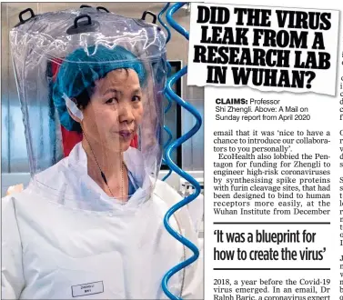  ?? ?? CLAIMS: Professor
Shi Zhengli. Above: A Mail on Sunday report from April 2020