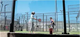  ?? Pictures: SUE MACLENNAN ?? ANYONE FOR PADEL? Part of a group of eight friends who came all the way from Makhanda for a morning of padel on the day Talk of the Town visited the Volo. During the festive season, both courts were fully booked, from 6am to 10pm every day.