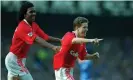  ?? ?? Juninho (right) celebrates a goal with Emerson at Goodison Park in 1996. Photograph: John Sibley / Action Images