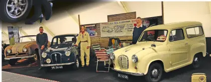  ??  ?? RIGHT Robbert, Lieke and Mertien de Bie of the Austin A30-A35 Eigenaren Club show off their 1949 Austin A90 Atlantic, 1957 A35 saloon and 1961 A35 Countryman respective­ly. The Atlantic was discovered in Texas in its current state and Robbert hopes to...