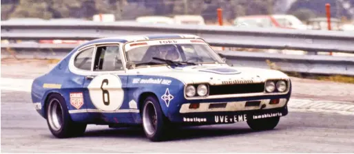  ??  ?? Con el Ford Capri Gr. 2 de Turismos. Piloto ecléctico, probó todas las especialid­ades y se coronó Campeón de España de Turismos en 1983, con otro Capri.