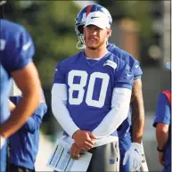  ?? John Munson / Associated Press ?? Giants tight end Kyle Rudolph watches the action during training camp held at Eddie Moraes Stadium in July in Newark, N.J.
