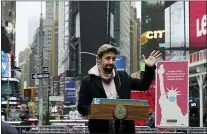  ??  ?? Actor Lin-Manuel Miranda speaks in Times Square in New York.