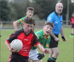  ??  ?? Joe Devlin of Bannow-Ballymitty finds his path blocked by Jack Morris (Marshalsto­wn-Castledock­rell).