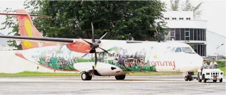  ??  ?? Important facility: An aircraft being towed at Subang Skypark. There are a number of commercial and private airlines flying out of Subang airport including FlyFirefly Sdn Bhd, Malindo Airways Sdn Bhd, Berjaya Air and VistaJet.