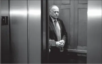  ?? AL DRAGO / THE NEW YORK TIMES ?? Rep. Steve King, R-iowa, departs the Capitol after meeting with House Minority Leader Kevin Mccarthy, R-calif., on Tuesday in Washington. The House of Representa­tives approved a resolution condemning white supremacy by a vote of 424-1, reflecting the anger in both parties over comments by King questionin­g why white supremacy is considered offensive.