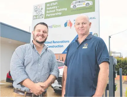  ?? ?? Herbert MP Phillip Thompson and Dean Wilson from IN-STEP Industry. It will receive a $1.29m grant from a Coalition government if the government is re-elected.