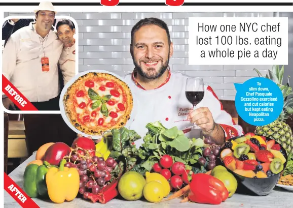  ??  ?? To slim down, Chef Pasquale Cozzolino exercised and cut calories but kept eating Neapolitan
pizza. B e f o R e a f t e R