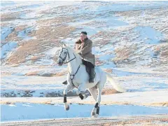  ?? AP ?? North Korean leader Kim Jong-un rides a white horse at Mouth Paektu as nuclear talks deadline looms.